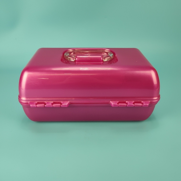 Caboodles Organizer Makeup Case Large Dark Pink Lips 3 Tier + Mirror VG - Picture 4 of 12